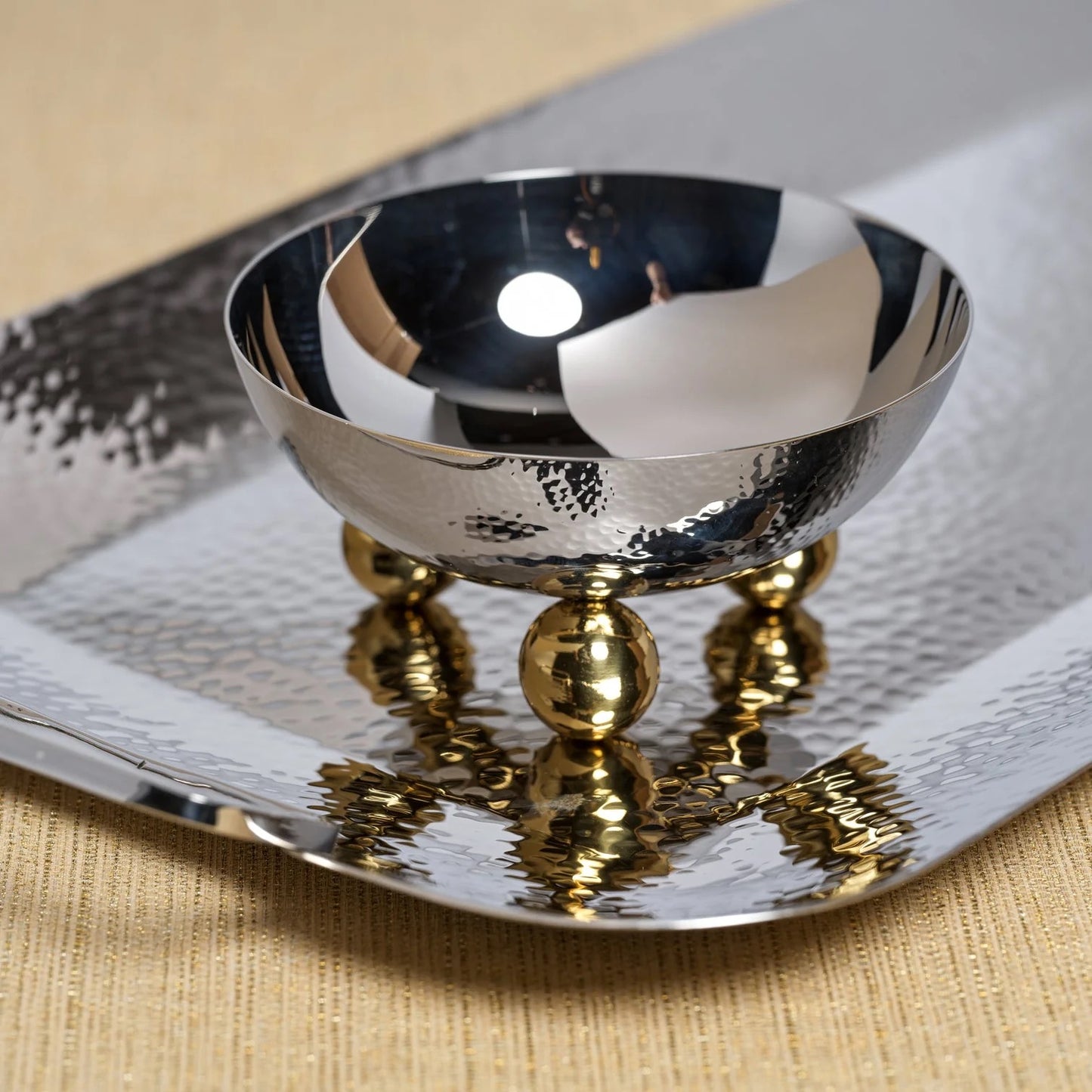 Condiment Bowl- Polished Nickel with Gold Feet