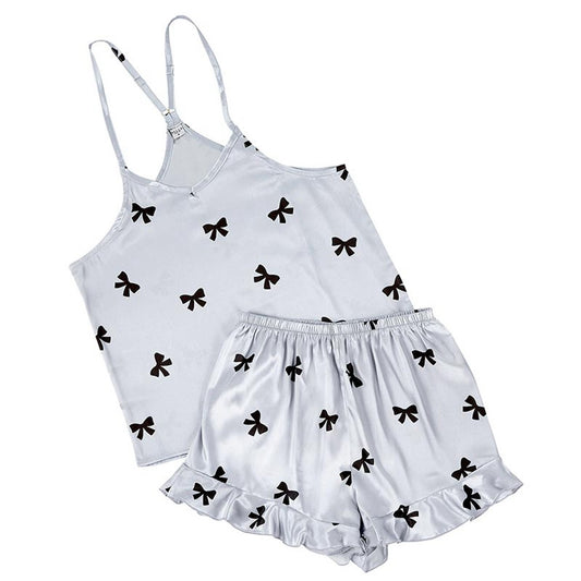 Cami + Ruffled Short - Black Bows