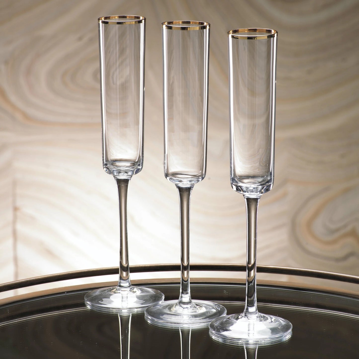 Tall Champagne Flute with Gold Rim