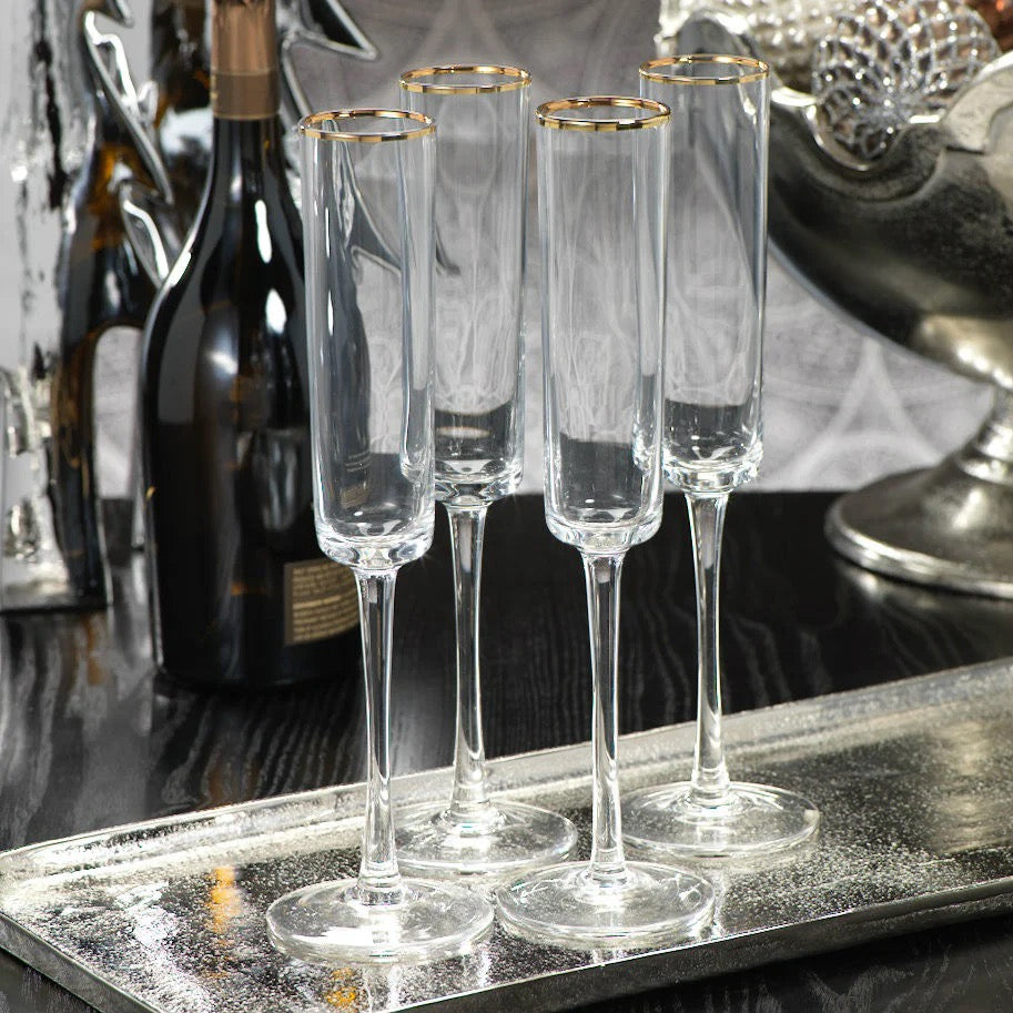 Tall Champagne Flute with Gold Rim