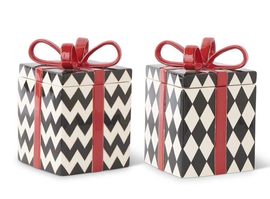 9 inch assorted Black & White Ceramic Gift Boxes with Ceramic Bow