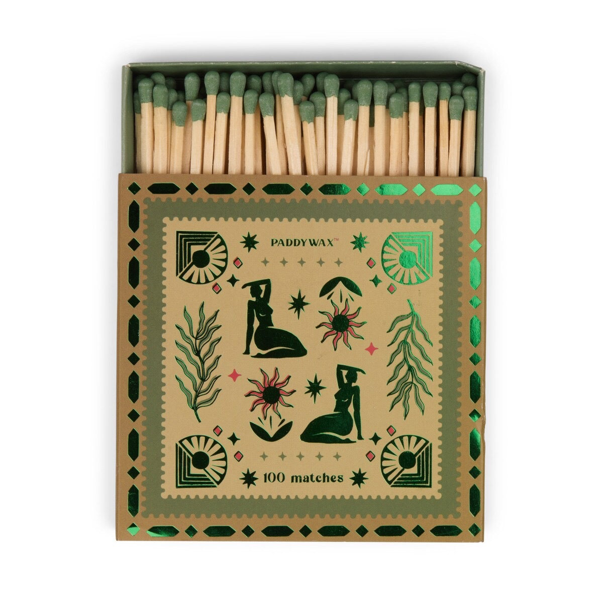 Cabana Boxed Matches With Green Tips - "Femme" Set Of 100 Matches