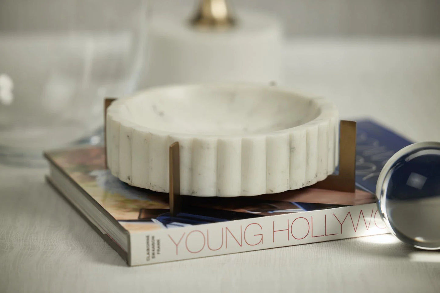 Scalloped Marble Bowl on Metal Stand