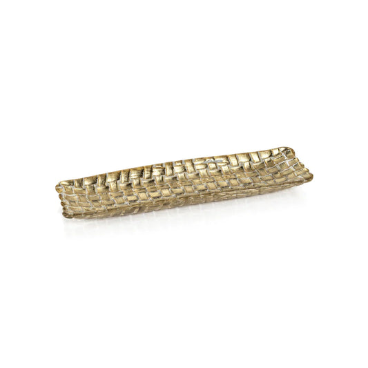 Braided Rectangular Glass Tray - Gold