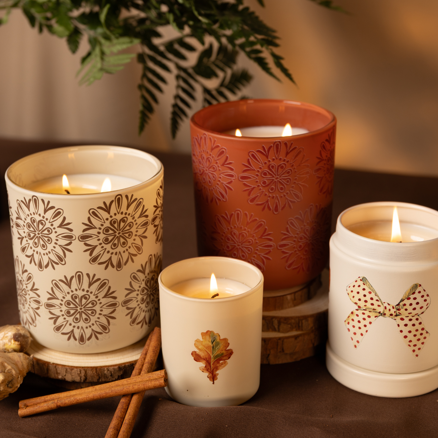 Fall Red Pattern Luxe Candle in Cardamom Tobacco