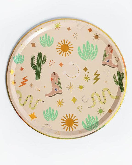 Western Cowboy Paper Plates – Boots, Cactus & Snake Catcher Design (x 12)