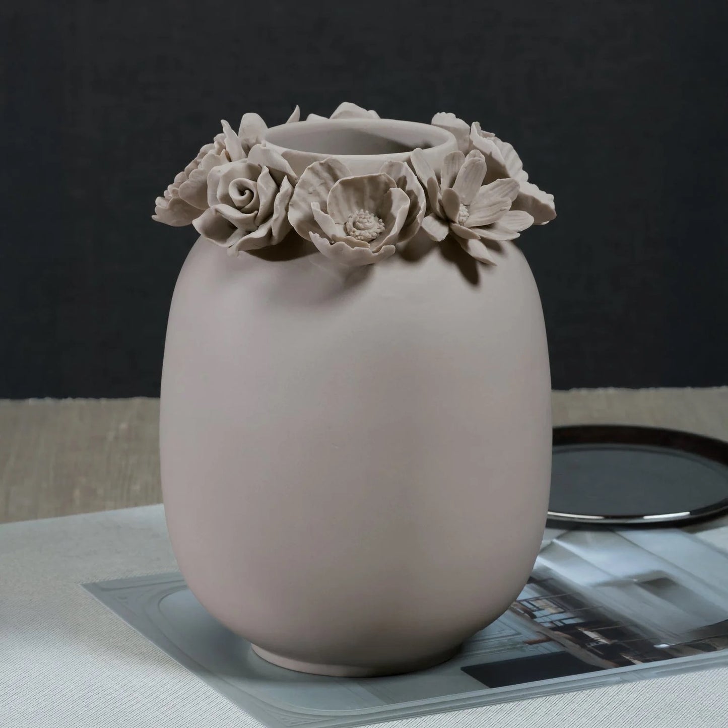 Petite Couronne Bone China Vase - Taupe