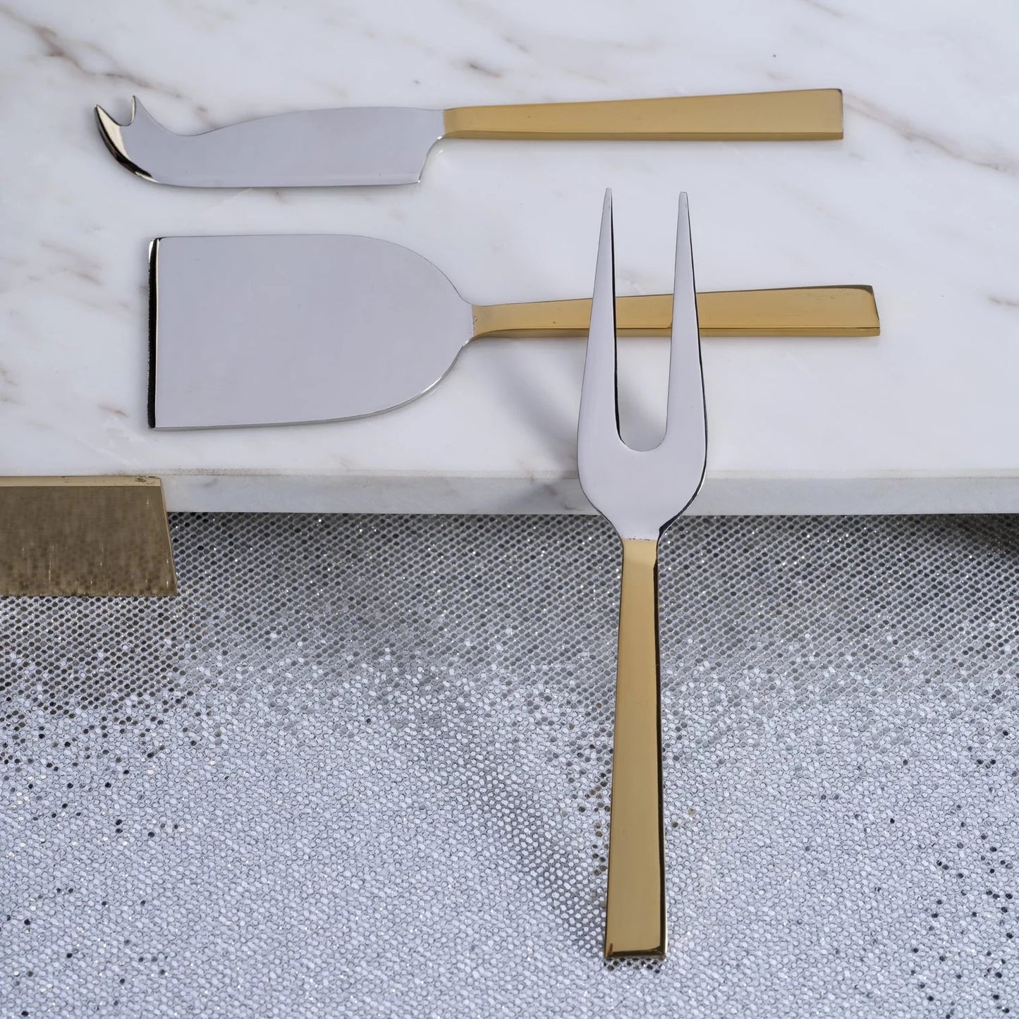 Modern Cheese Knife Set in Gold + Polished Nickel