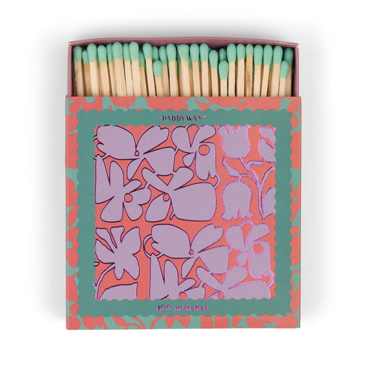 Cabana Boxed Matches With Teal Tips - "Abstract Floral" Set Of 100 Matches