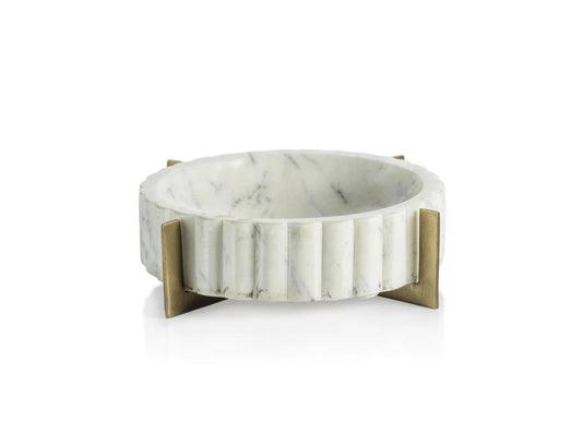 Scalloped Marble Bowl on Metal Stand