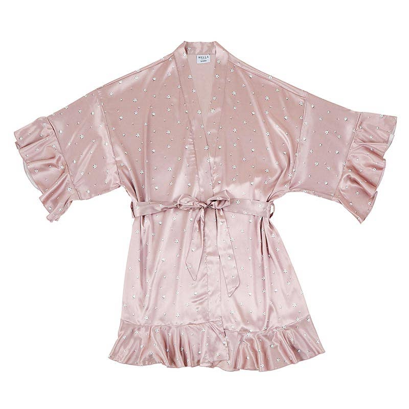 Ruffled Satin Robe - Cotton Blossom