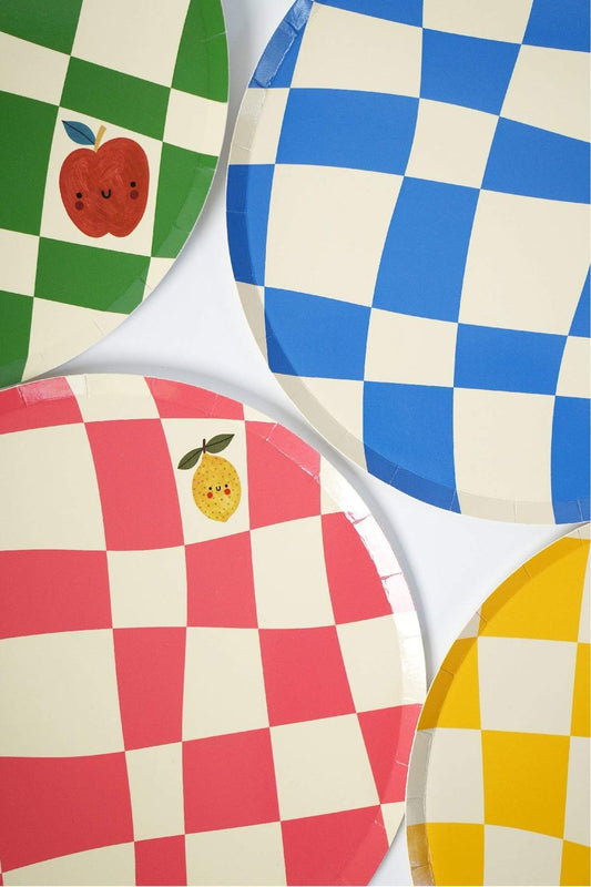 Little Chef Checkered Party Plates (9 Inch, 12 Count) | Kids Cooking Birthday Party Supplies | Colorful Checkerboard Paper Plates