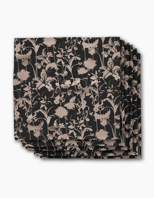 Inverted Floral Black Dinner Napkins