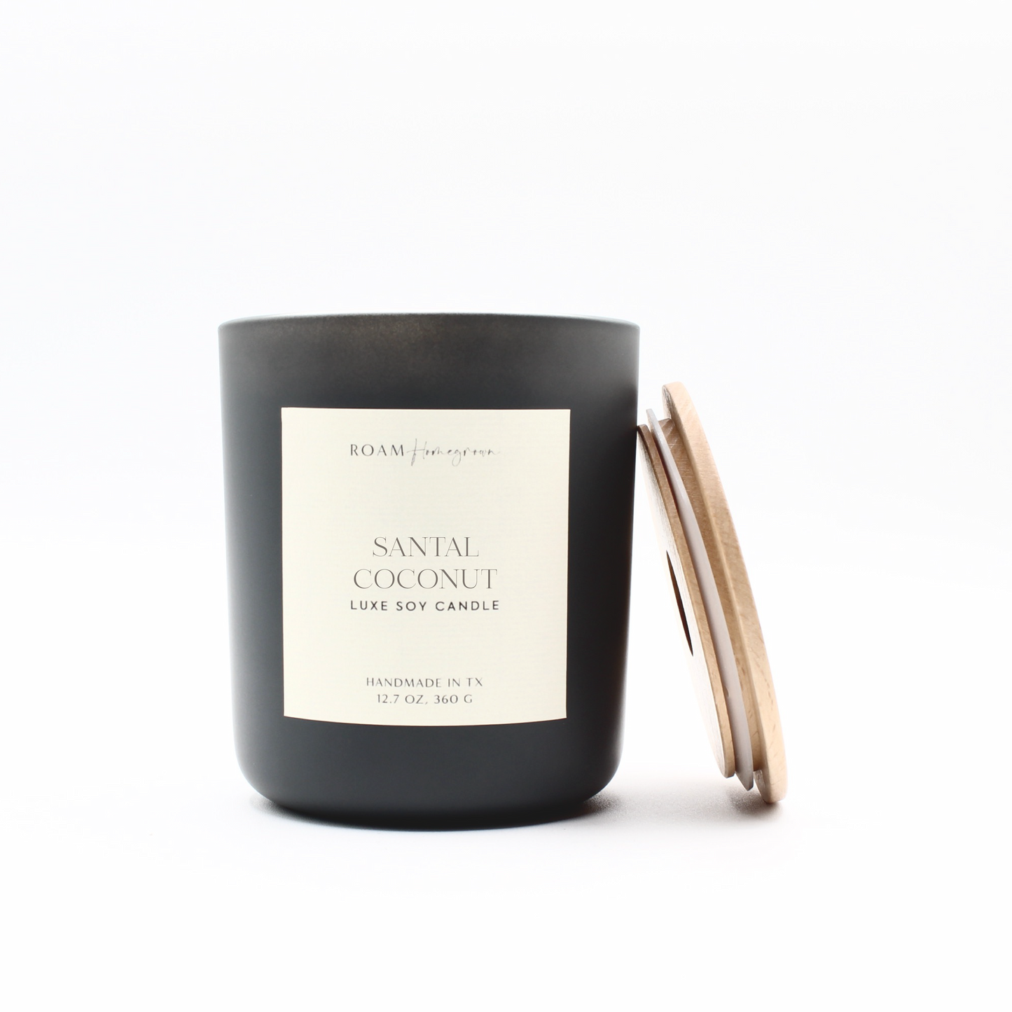 Santal Coconut Soy Candle, 12.7 oz, Matte Glass with Wood Li